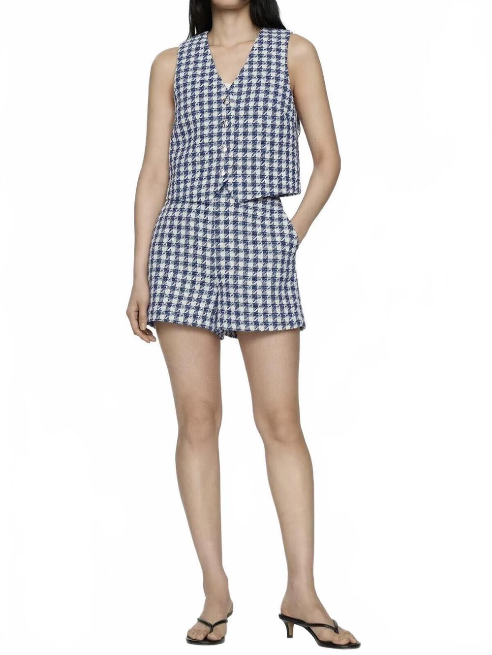Mango Houndstooth Shorts NWT Harrys Blue Size XS